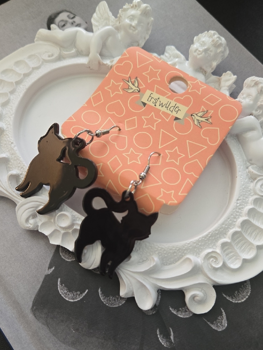 Erstwilder Black Cat Dangle Earrings, Halloween Black Cat, NWT